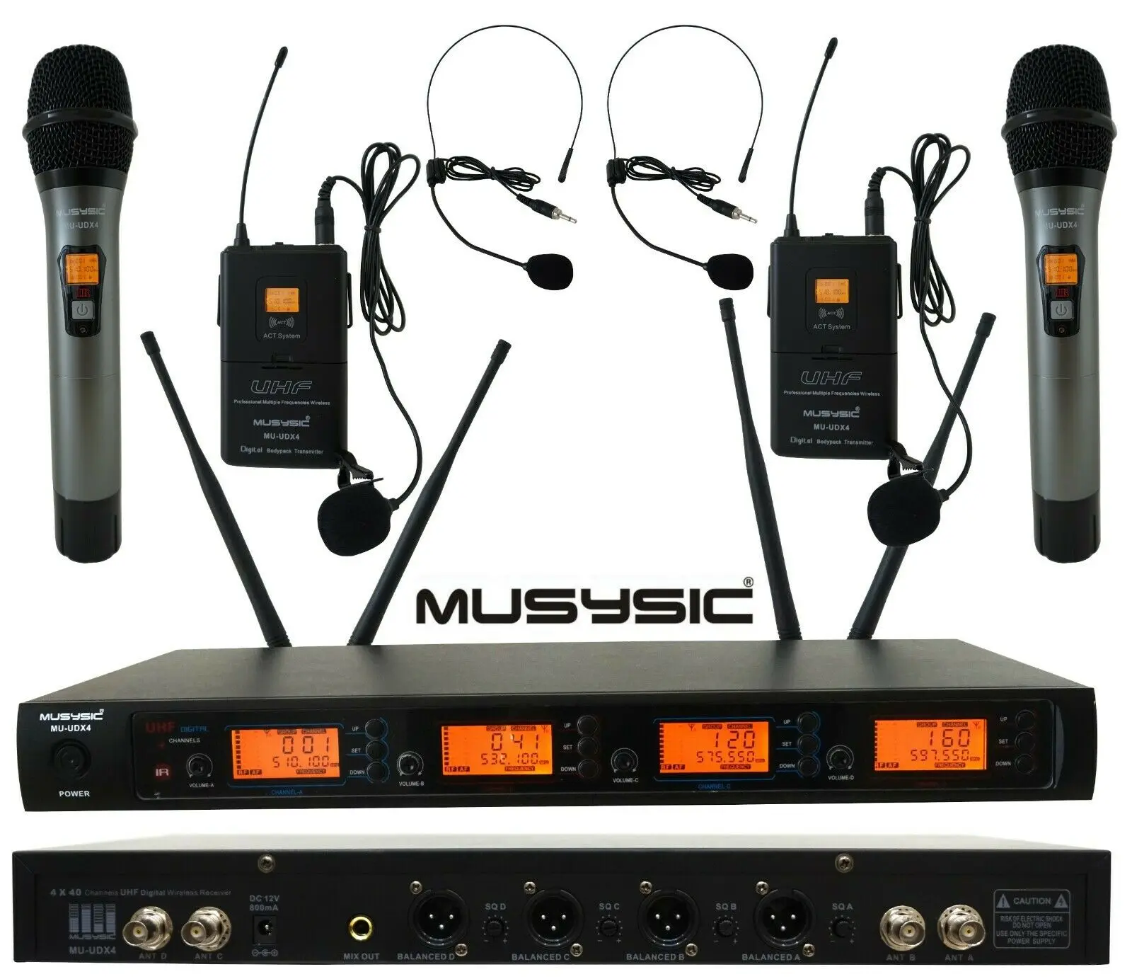 4-CH UHF Diversity Wireless Handheld Lavalier Microphone System 4x40FQ MU-UDX4-HL