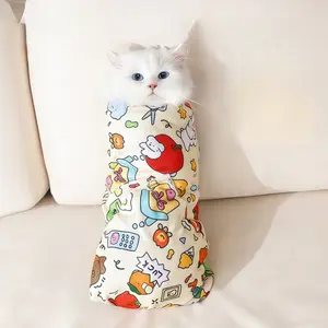 Self-Adhesive Cat Grooming Wrap  Bunny / Puppy Print Restraint Towel for Nail Clipping, Bath, Meds