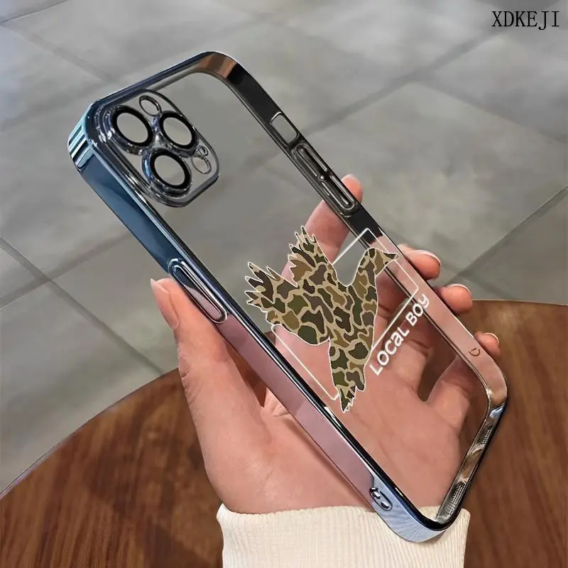 Camouflage Duck Flying Pattern Mobile Phone Case & Screen Protector Set, Electroplated Full Protective Casing, Shockproof Cellphone Accessories for iPhone 12/13/14/15/16/11 Series, Devices