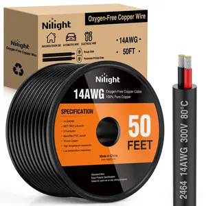Nilight 50FT 14AWG Oxygen-Free Copper Electrical Wire, Red-Black Stranded PVC Cord, 2-Conductor Parallel 300V DC Safe Flexible Extension Cord That Conducts Power for LED Light Strips, Lamps