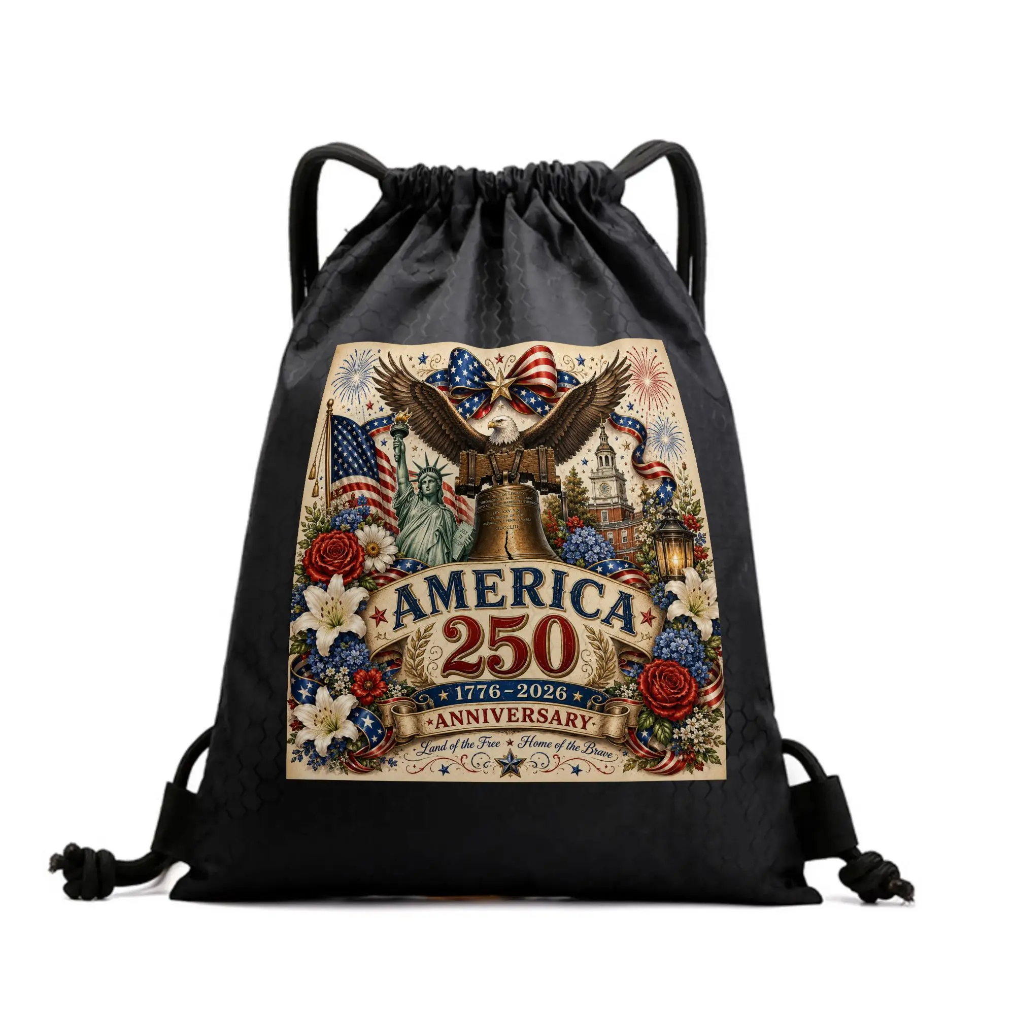 Unisex Lightweight Water-Resistant Drawstring Backpack Bag (Draw String Bag) - Vintage Eagle Patriotic Parade Gym Swim Sackpack for Men Women