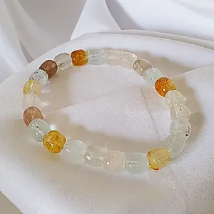 Multi-Colored Topaz Barrel Bead Natural Crystal Bracelet