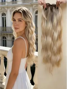 Balayage Wavy Hair Topper for Women! Ombre Synthetic Clip-In with Natural Part, Instant Volume for Thinning Hair, Effortless Beachy Waves & All-Day Confidence