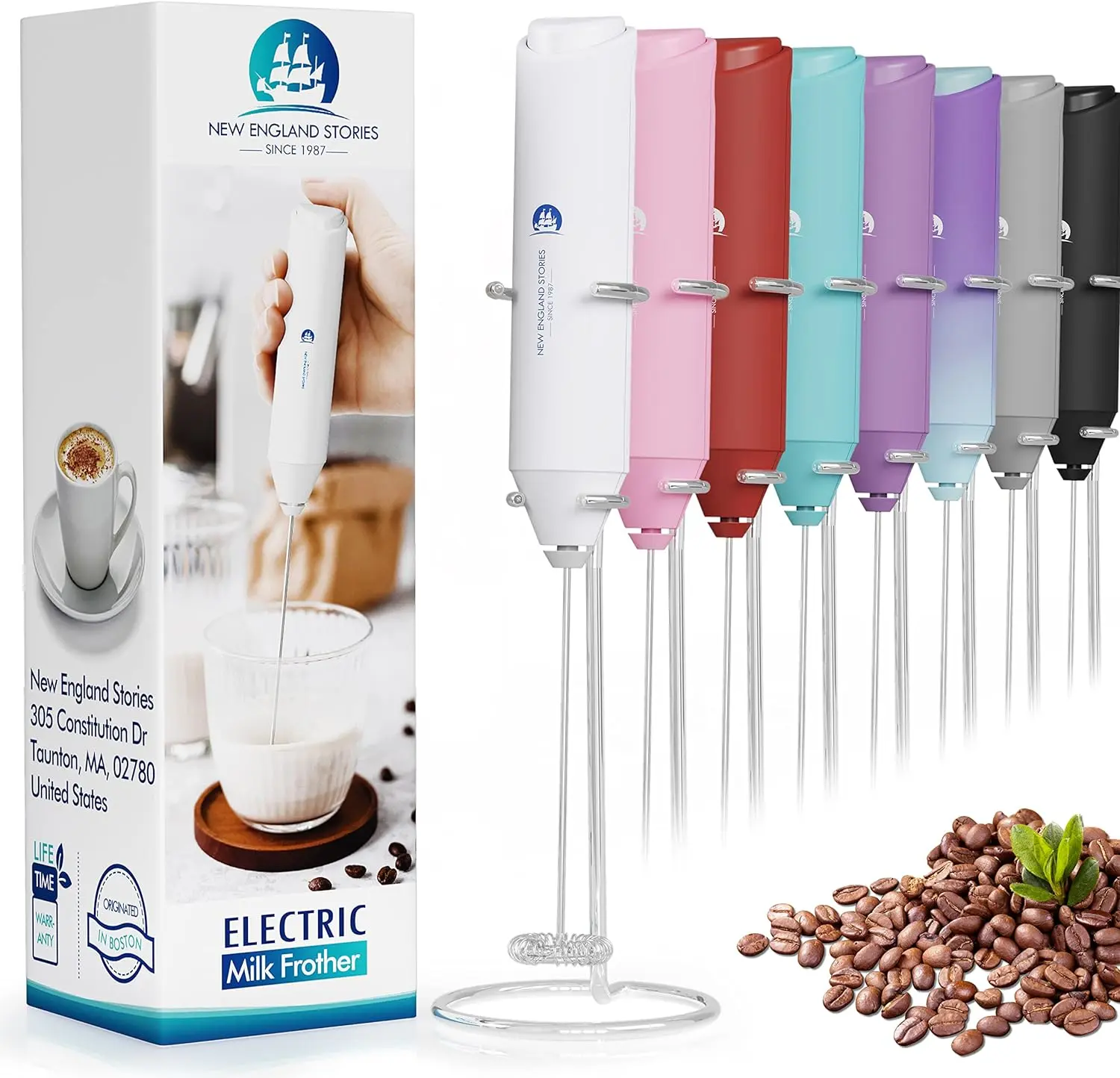 Powerful Motor Handheld Milk Frother - Stainless Steel Mini Whisk Drink Mixer, Easy-to-Clean Coffee Equipment for Coffee, Cappuccino, Matcha, No Stand, White