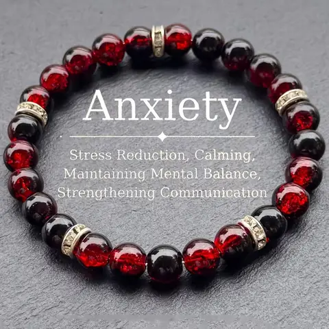 1 Pc Pomegranate Red Beaded Bracelet, Stretch Bangle, Inspirational Anxiety-Relief Stretch Jewelry, Handmade Unisex Accessory, Suitable for Daily Wear and Gifting in All Seasons