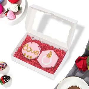 50 Pack White Window Bakery Boxes, DIY Assembly Cookie Boxes, Clear Window Disposable Treat Packaging for Macaron, Cakesickle, Chocolate Strawberry, Truffle, Pretzel, Brownie, Ideal for Holiday Baking, Valentine, Easter, Mother's Day Party Gift Supplies