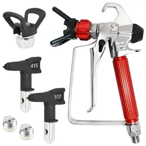 1 set of airless paint spray gun, with 517 and 415 nozzles, manual screw-on nozzle protection cap - easy to operate, for precision automotive and wall painting.