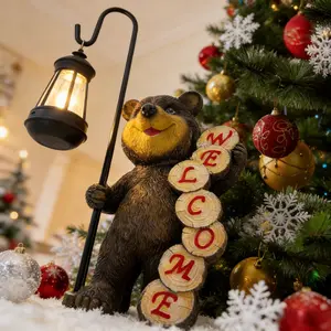 Solar LED Lantern Glowing Garden Bear Statue, Mother's Day Gift, Courtyard Artwork, Whimsical Statue, Large Sculpture, Lighted Outdoor Mother's Day Spring Decoration, Suitable for Lawn and Porch