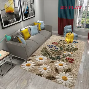 Flower embroidery thread painting flower embroidery thread painting print 2D FLAT pattern fashionable and creative carpet corridor balcony carpet bathroom door mat home decoration living room bedroom bedside carpet Hallow