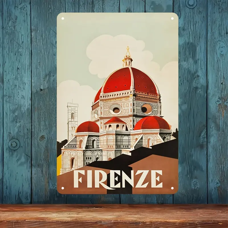 Vintage Florence Cathedral Metal Wall Art - 8x12" Retro Italian Travel Poster, Decorative Iron Sign for Home & Garage, Perfect for Bedroom or Garden Display