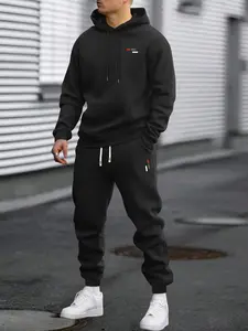 Men's Spring & Fall Streetwear Polyester Long Sleeve Hoodie and Elastic Waist Jogger Pants Set, Ideal Gift for Husband or Boyfriend