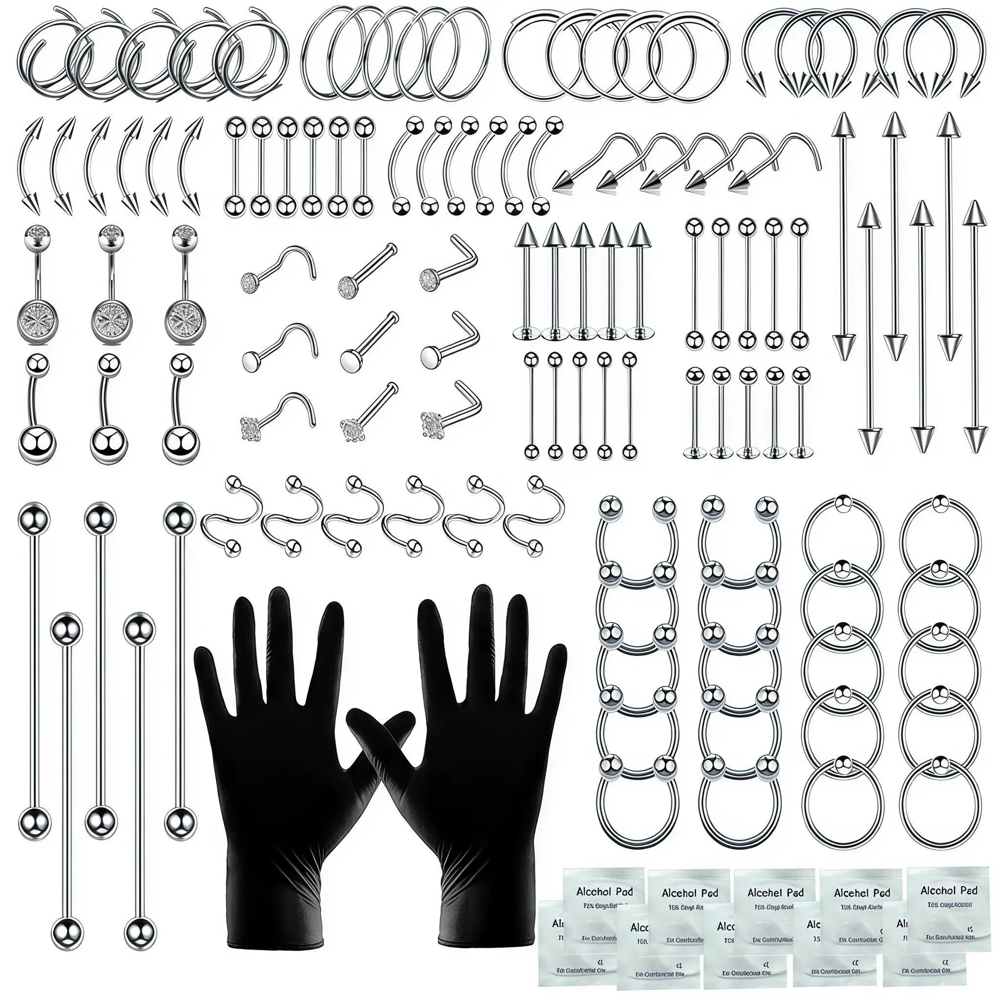 Unisex 153Pcs 316L Stainless Steel Body Jewelry Set - 12G,14G,16G,20G Piercing Needles for Nose, Lip, Ear Piercings, Nose Bone Jewelry, Safe Multi-Size Fashion Accessory