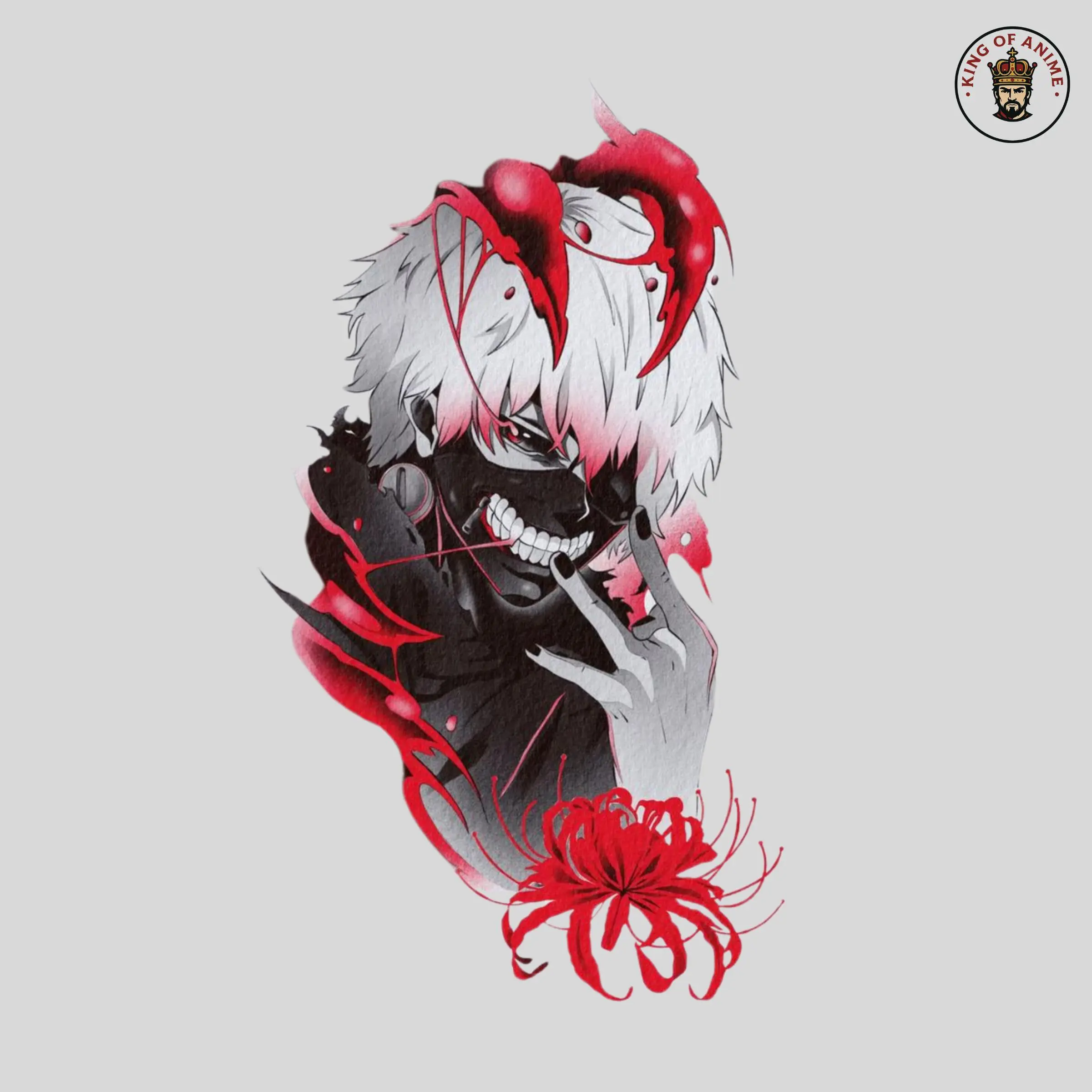 Tokyo Ghoul Ken Kaneki Dark Masked Anime Sticker, Vinyl Sticker for Laptop, Car, Wall Decor with Red Spider Lily Art