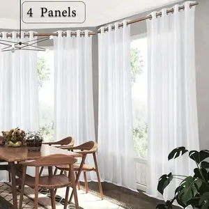 4 Panels Solid Color White Sheer Curtains for Bedroom Study Room Kitchen Living Room Grommet Yarn Window Drapes,Transparent Light Weight Soft Window Treatment Curtains,63 84 95 108inches Length