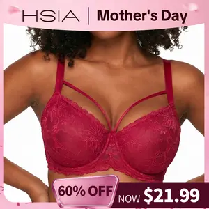 HSIA Pretty In Petals Plus Size Elegant Sheer Mesh Lace Unlined Full Coverage Strappy Underwire Non-Padded Bra with Minimizer Support  Wide Adjustable Straps for Women's Everyday Lingerie