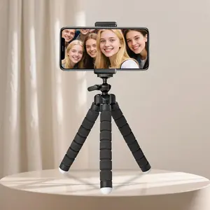 Flexible Phone Tripod Stand, Adjustable Aluminum Alloy Mini Tripod with 360° Rotation & Foam Grip, Portable Compact Travel Tripod for Video Recording, Live Stream, Selfie