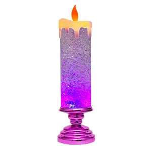 LED Christmas Candles Colour Changing LED Water Candle with Glitter Flameless LED Candle Lights Desk Table, Rose Red
