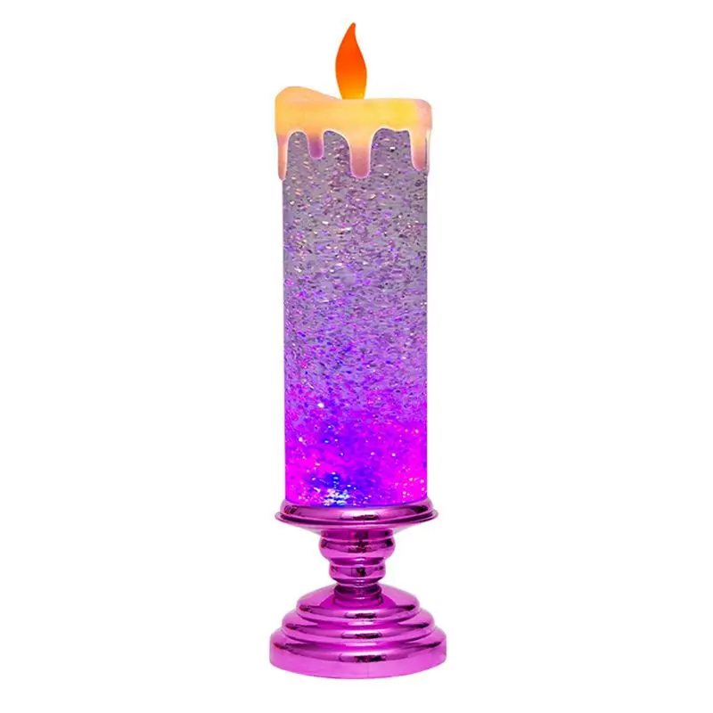 LED Christmas Candles Colour Changing LED Water Candle with Glitter Flameless LED Candle Lights Desk Table, Rose Red
