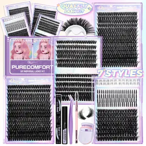 7 Styles Lash Clusters Kit 972Pcs Spike+Bottom Lashes DIY Individual Eyelashes with Bond&Seal /Remover/Tweezer/Dual-Ended Brush/Lash Curler Great Value Gift Set Ideal for Beginners