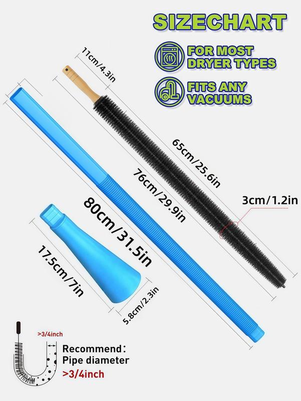 LMMAKE Dryer Vent Cleaner Kit with Flexible Lint Brush & Vacuum Hose Adapter for Efficient Lint Removal Deep Cleaning of Appliance Vents Fits Most Vacuums