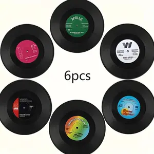 6-Piece Coaster Set, Retro American Rock CD Anti-Slip Insulation Mats, Table Placemats & Room Decorations, Durable Drink Protection