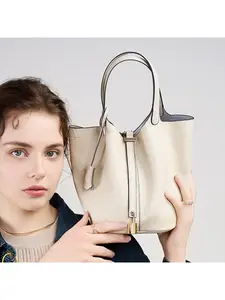 Bag 2026 New Bucket Bag Vegetable Basket Women's Bag TC Genuine Leather Handbag Mommy Bag Bridal Wedding Bag Premium SensePerf Power SHOP