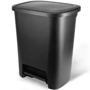 Kitchen Trash Can, 20.4 Gallon Plastic Step Garbage Bin with Foot Pedal Lid, Black