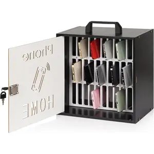 33 Slots Wooden Cell Phone Storage Cabinet with Handle and Security Lock, 33 Grid Cell Phone Holder Pocket Chart Cell Phone Organizer for Classroom Office Black