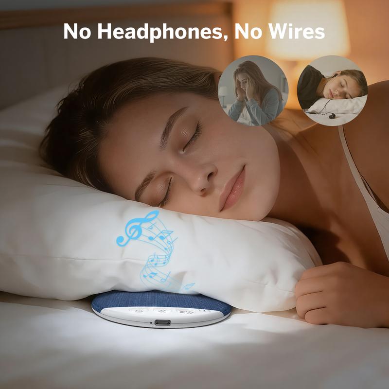 Under Pillow Sleep Speaker, Ultra-Thin Personal Sound Machine with White Noise & Bluetooth, Partner-Friendly Close-Range Audio for One Person, Timer & Memory Function, Blind-Touch Buttons, Ideal Gift for Better Nighttime Smartphone