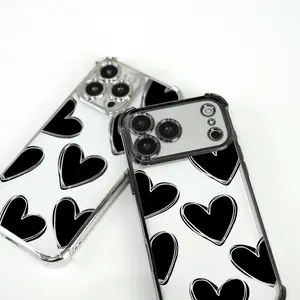 Luxury Love Heart Pattern Case for iPhone Samsung Galaxy 17Pro Max Air 16 15Plus 14 13 12 11 XR XS S25 S24 S23 S22 Cases Simple Heart Drawing Pattern All Seasons Durable Bumper, Protection Durable Phone case for Girl, Protective Silicone Cover.A109