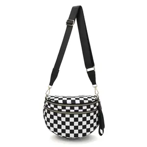 Checkered Crossbody Bum Bags for Women, Spacious Bum Bags for Women Nylon Crossbody Fanny Packs Checkered Purse Belt Wallet witn Adjustable Shoulder Strap Belt Bag