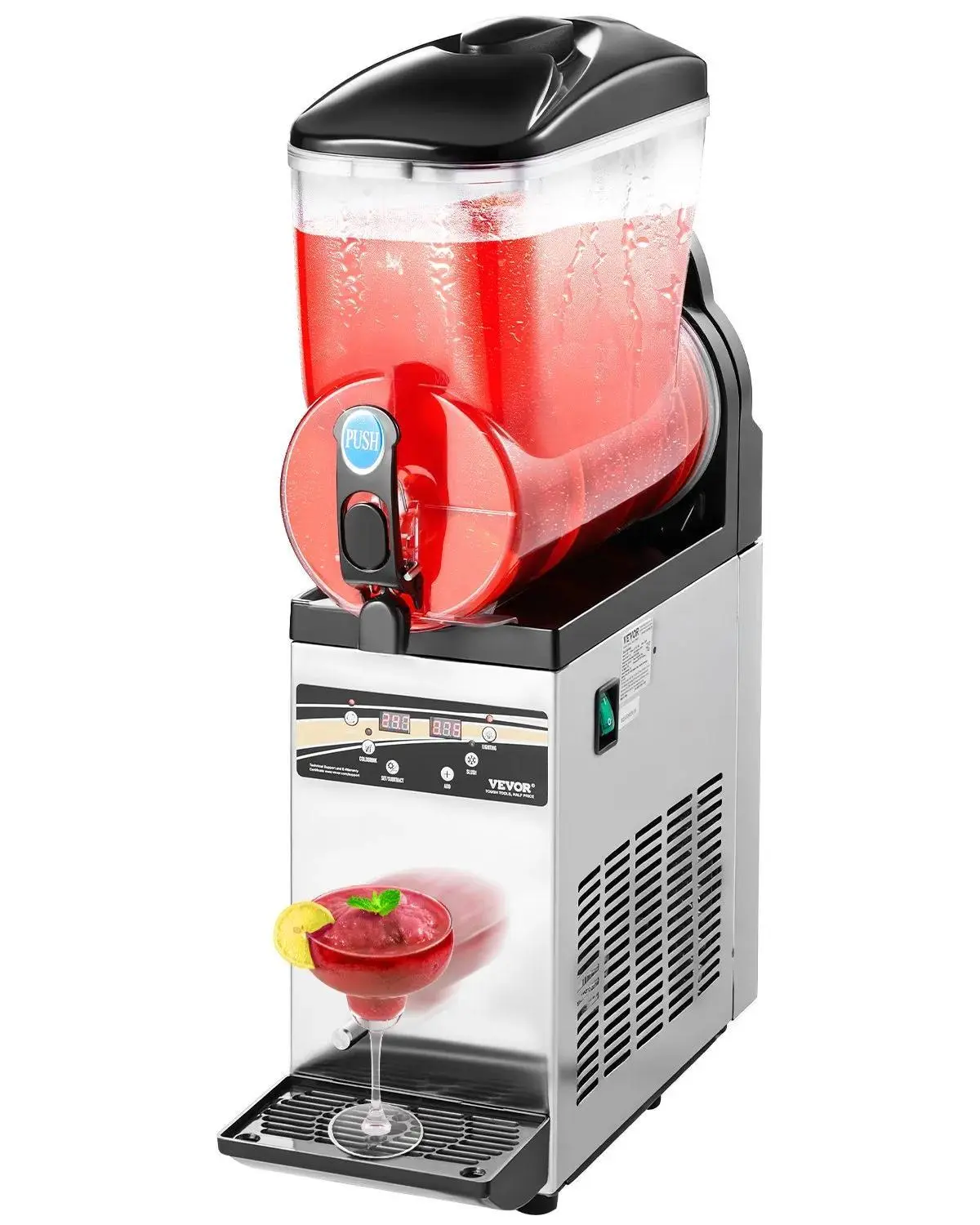 VEVOR Commercial Frozen Drink Maker, 15L Single Tank Slushy Machine with Digital Screen, Adjustable Control, 60-Cup Stainless Steel Unit, Cleaning Tray, Auto Cleaning, Easy Operation, Versatile for Commercial Users & Home Parties