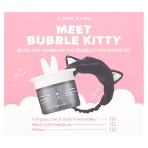 I Dew Care Meet Bubble Kitty, Black Cat Headband and Bubble Foam Maker Set, 3 Piece Set