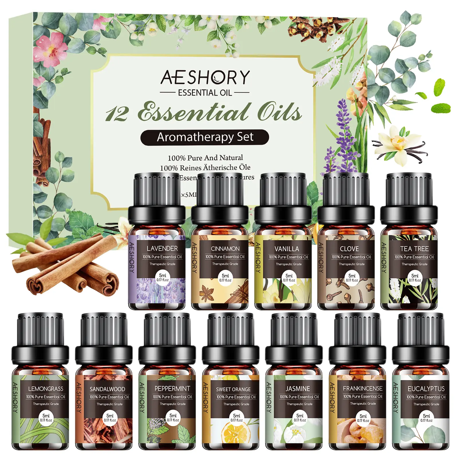 12-Piece Pure Essential Oil Sets - 5mL Scented Oils Kit with Calming Aroma for Diffuser, Massage, Healthcare Wellness, Father’s Day Natural Therapeutic Soap Making Supplies