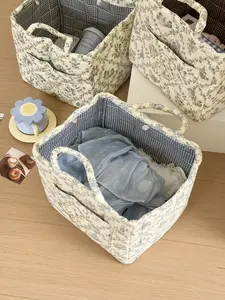 Large Capacity Floral Printed Quilted Storage Basket, Portable Foldable Bag with Handles, Multi-Functional Home Decor Organizer, Flower, Clothes Baskets