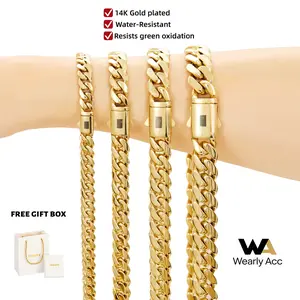 14K Gold Plated Cuban Link Chain Necklace, 6mm-14mm Width 16-30 Inch, Waterproof Miami Cuban for Men Women, Tarnish & Fade Resistant Hip Hop Jewelry