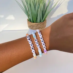 Custom personalized college bracelets | Heishi beads | personalized bracelet | custom bracelet | preppy | college bracelet | pep rally |