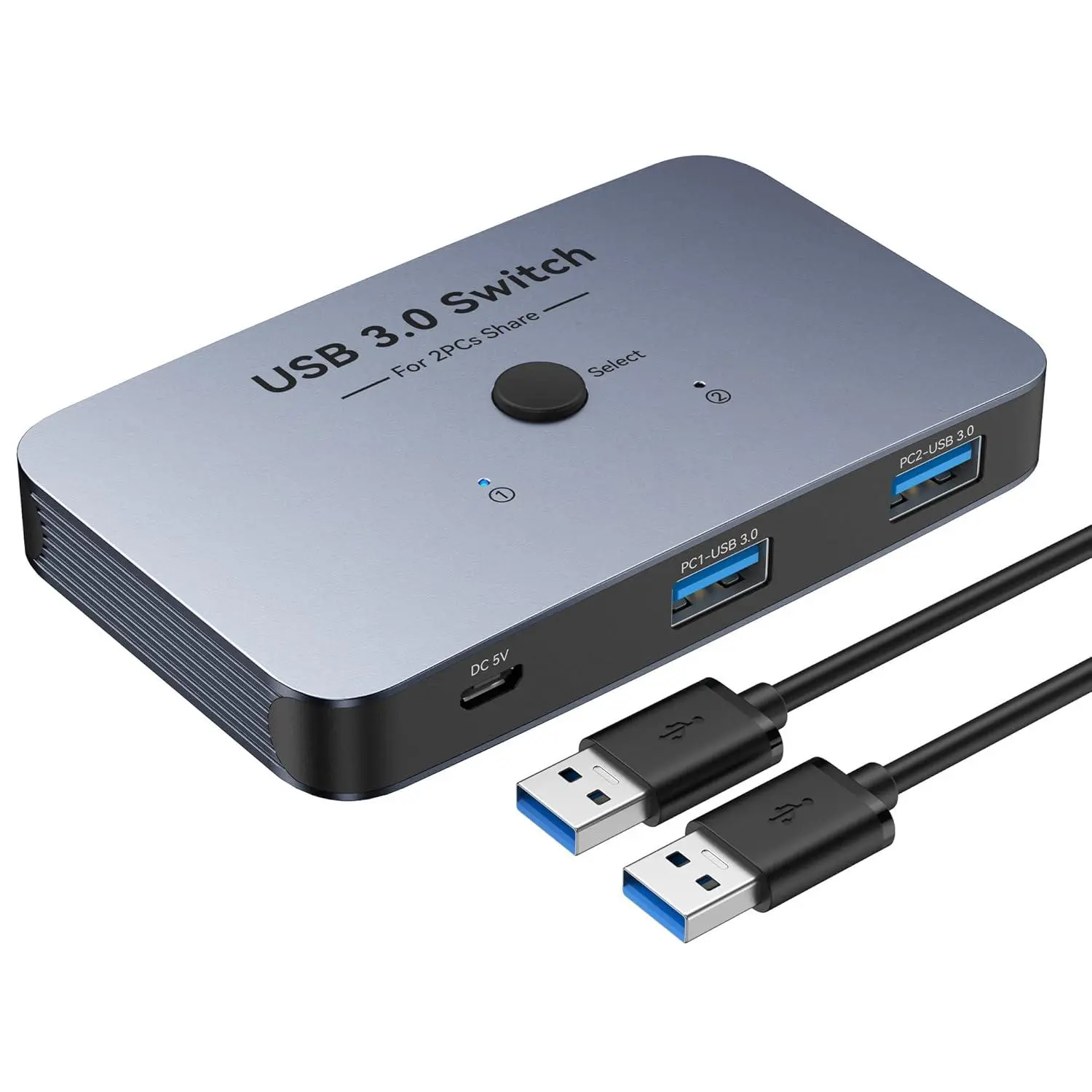 USB Switch 3.0 KVM Switch, Aluminum USB Switcher 2 Computers Sharing 4 USB Devices for PC Printer Scanner Mouse Keyboard with 2 Pack USB 3.0 Cable