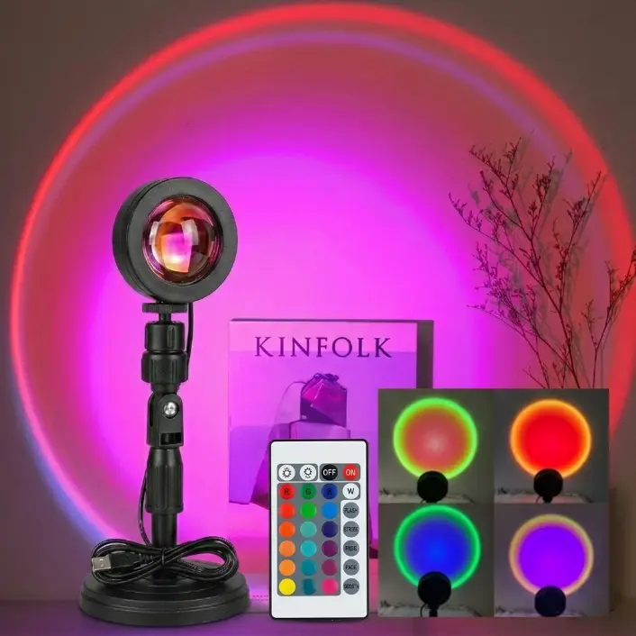 Sunset Lamp Projector with Remote Control, 16 Colors Light, Circular Sunset Halo Projection Lamp for Bedroom Decor, Photography, Gaming Room, Party and Home Ambience