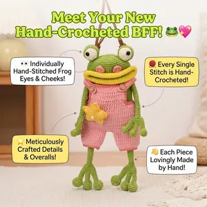 Hand-Knitted Frog Crossbody Bag with Leather Strap – No Assembly Needed froggie