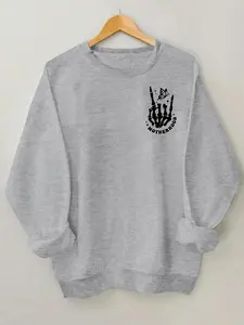 Women's Skeleton Hands Print Crew Neck Sweatshirt, Casual Drop Shoulder Long Sleeve Pullover, Women's Fall & Winter Clothes for Daily Wear