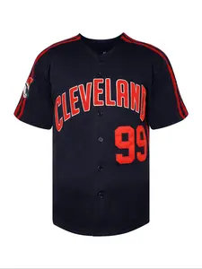 Men's Letter & Number Embroidery Button Front Baseball Jersey, Casual Breathable Short Sleeve V Neck Baseball Top for Training Competition, Sportswear for Men