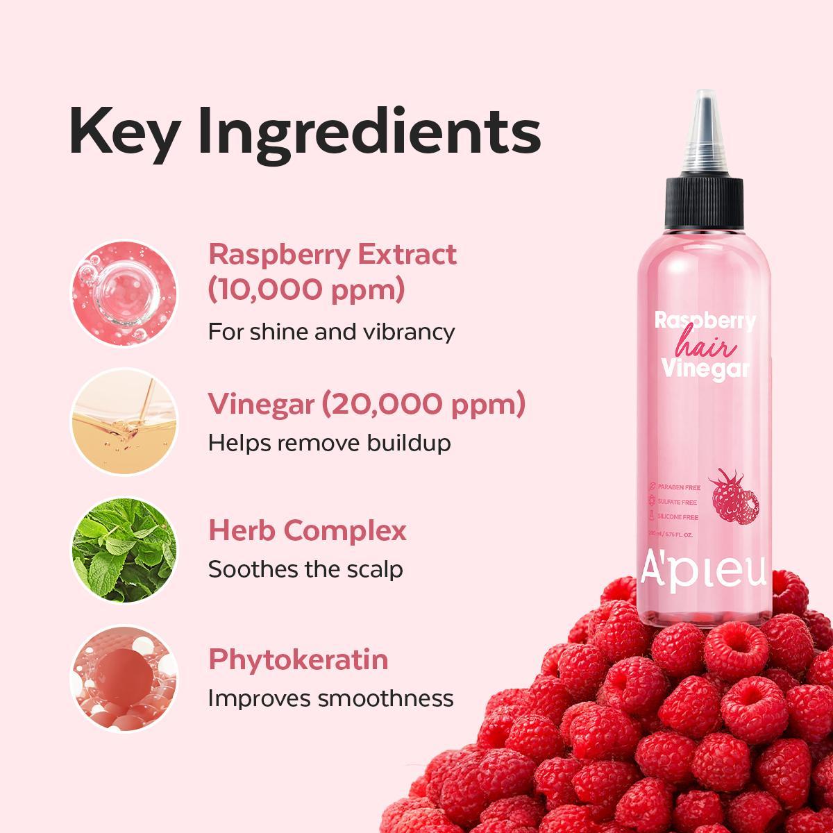 [MISSHA Official] A’pieu Raspberry Hair Vinegar Scalp Detox Rinse – Removes Buildup & Boosts Shine (1 Month supply, 2 Pack)