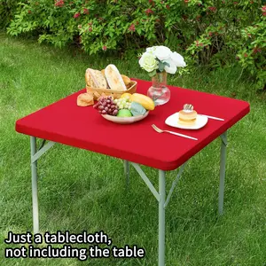 1pc Square Half-Size Tablecloth, Polyester Stretch Fit Washable Table Cover, Ideal for Indoor Outdoor Garden Picnic Camping Party Wedding Birthday