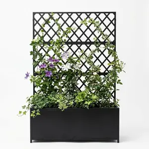 Raised Garden Bed with Trellis,Galvanized Steel  Planter Box with Lockable Wheels, Drainage Holes & Privacy Screen for Vegetables, Vines on Patio, Deck, Backyard,Black