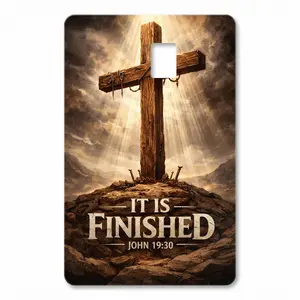 Christian Card Skin Holographic | It Is Finished | John 19:30 Cross Debit Card Skin | Easter Card Cover | Christian Gift
