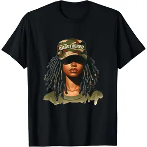 [100% Pure cotton short-sleeved] Unisex, 1 "Melanin Unrestrained African American Woman" Lock Hair Camouflage T-shirt: Lock hair + camouflage elements, pure cotton breathable, suitable for all seasons