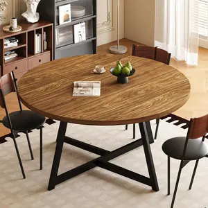 59" Round Dining Table for 6-8 People, Modern Farmhouse Kitchen Table with Carbon Steel Base, Waterproof Scratch Resistant Dinner Table for Dining Room Living Room
