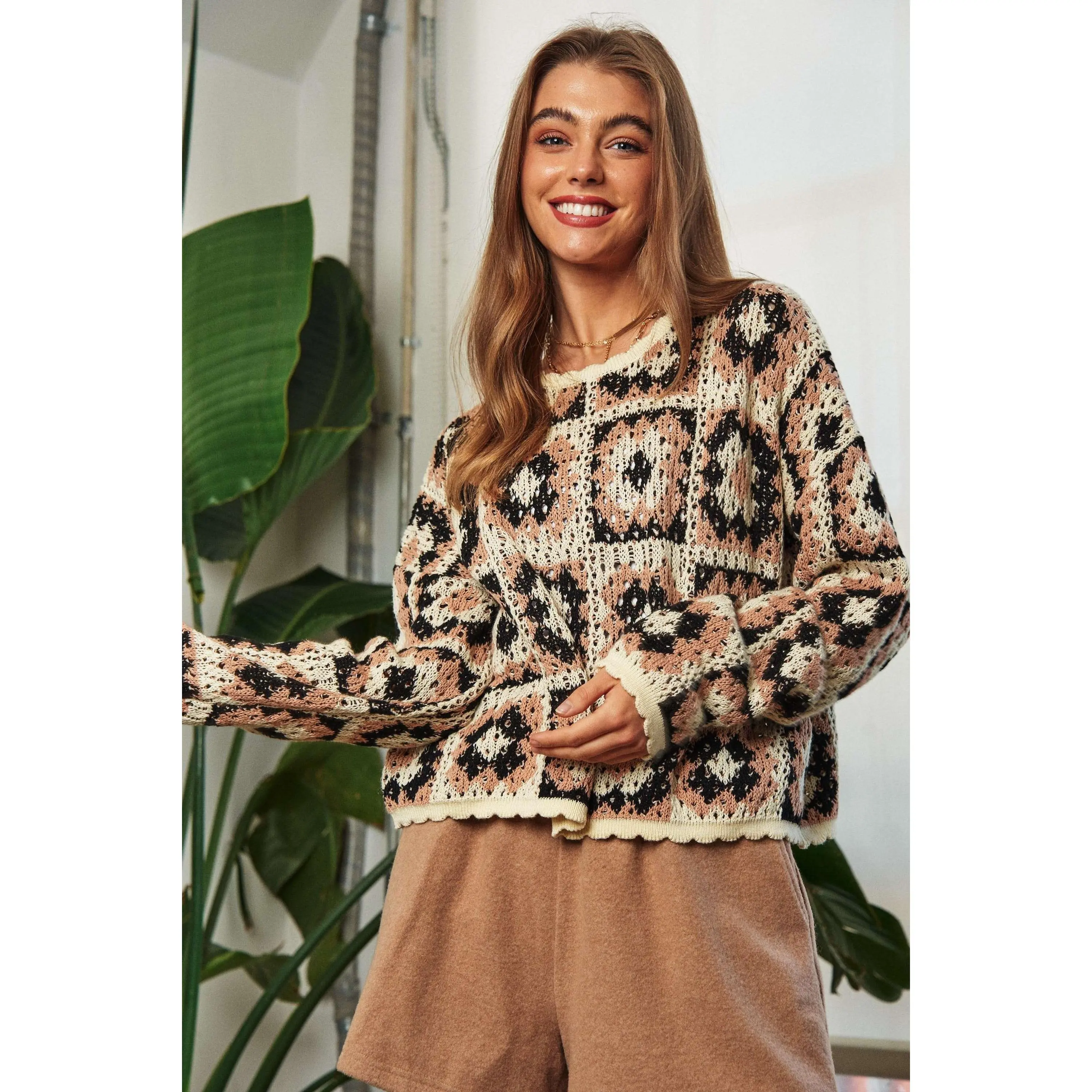 Crochet Patchwork Pullover Sweater