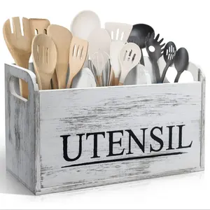 Wooden Kitchen Utensil Holder, 1 Count Large Utensil Organizer, Cooking Tools Storage Rack, Kitchen Utensils Storage Box, Kitchen Pantry Storage